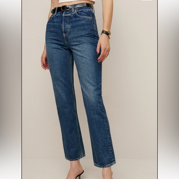 Reformation Denim - Reformation Cynthia High Rise Straight Cropped Jeans Blue - Size 32